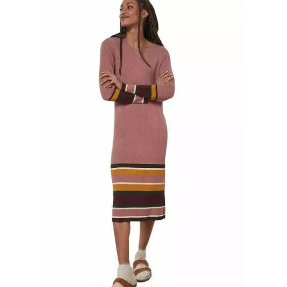 NWT Anthropologie Parvati Midi Column Sweater Dress Pink Long Sleeve Striped New - Picture 1 of 12